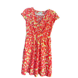 ANIMAL Print Cross Over V-Neck Dress - Summer Dress - Neon Color